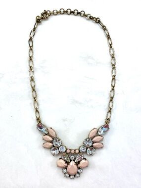 J. Crew Pink and Clear Crystal Statement Bib Necklace